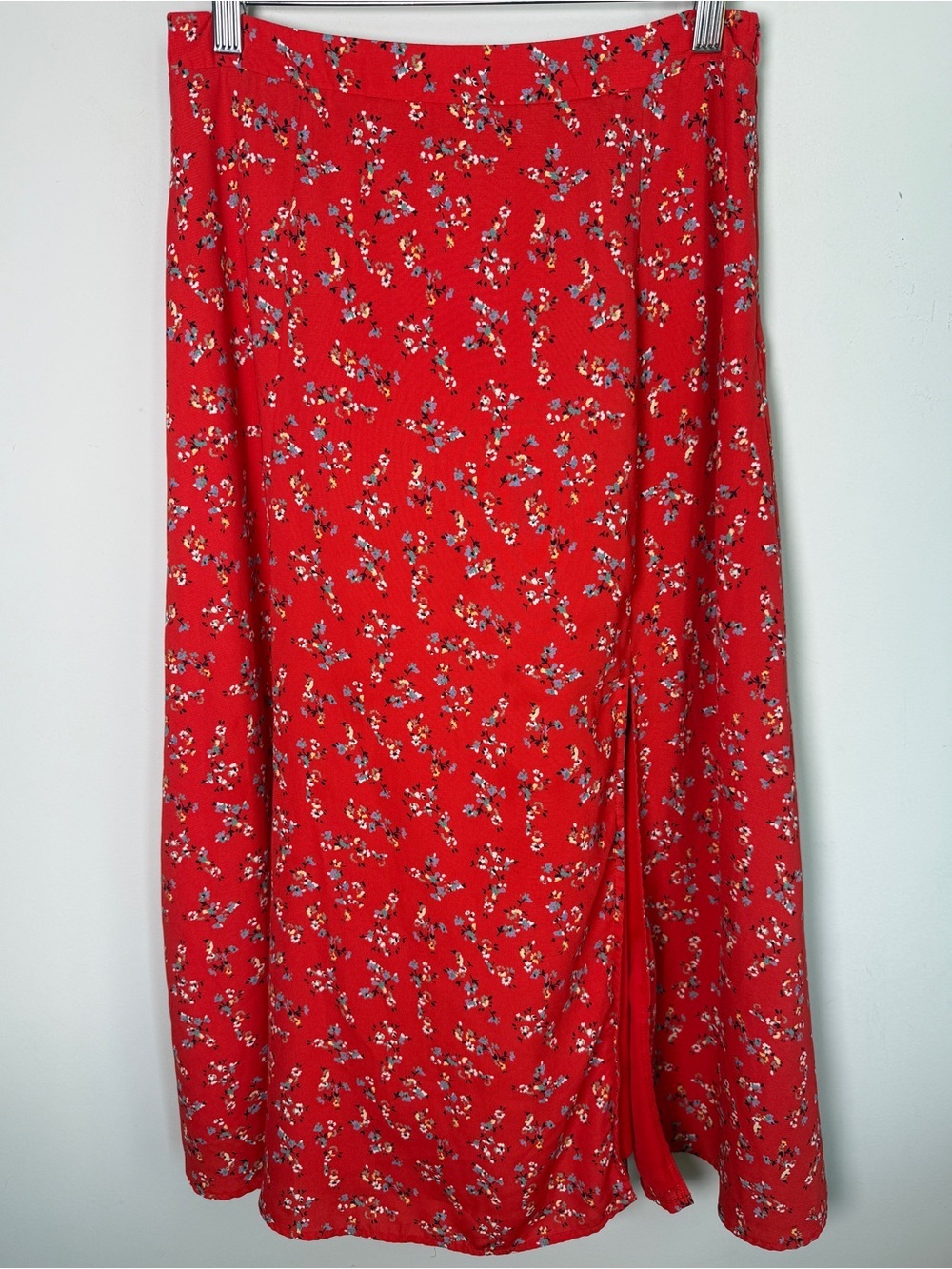 Lulus Bliss Me Red Floral Print A-Line Midi Skirt Sz M